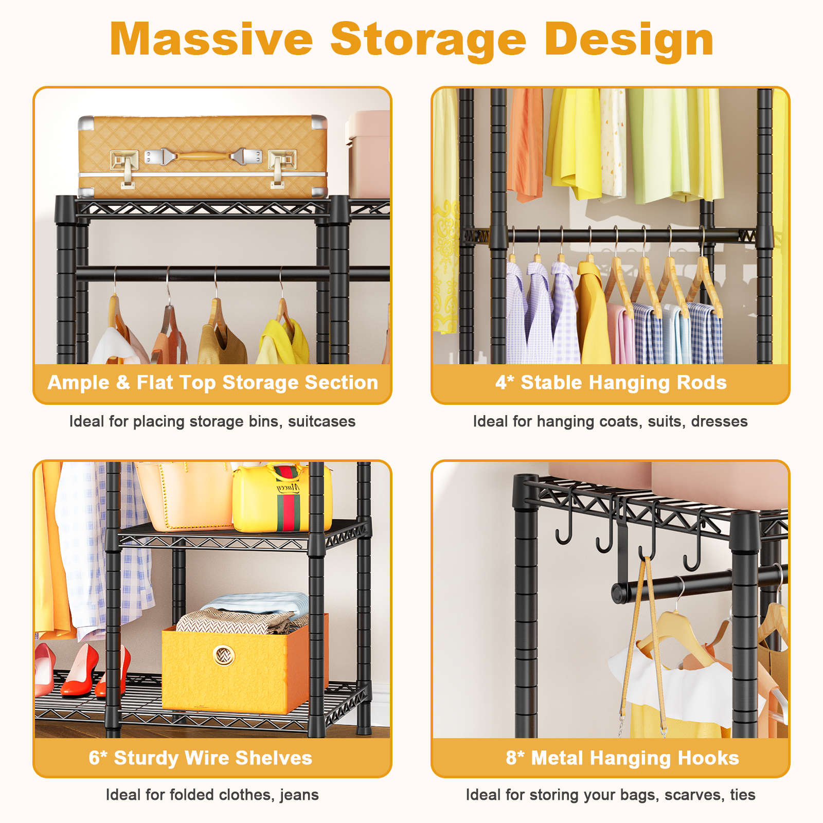 H50 5-Column Garment Rack (Black), 89.8" Wide, 1400LBS Load & Long Garment Storage