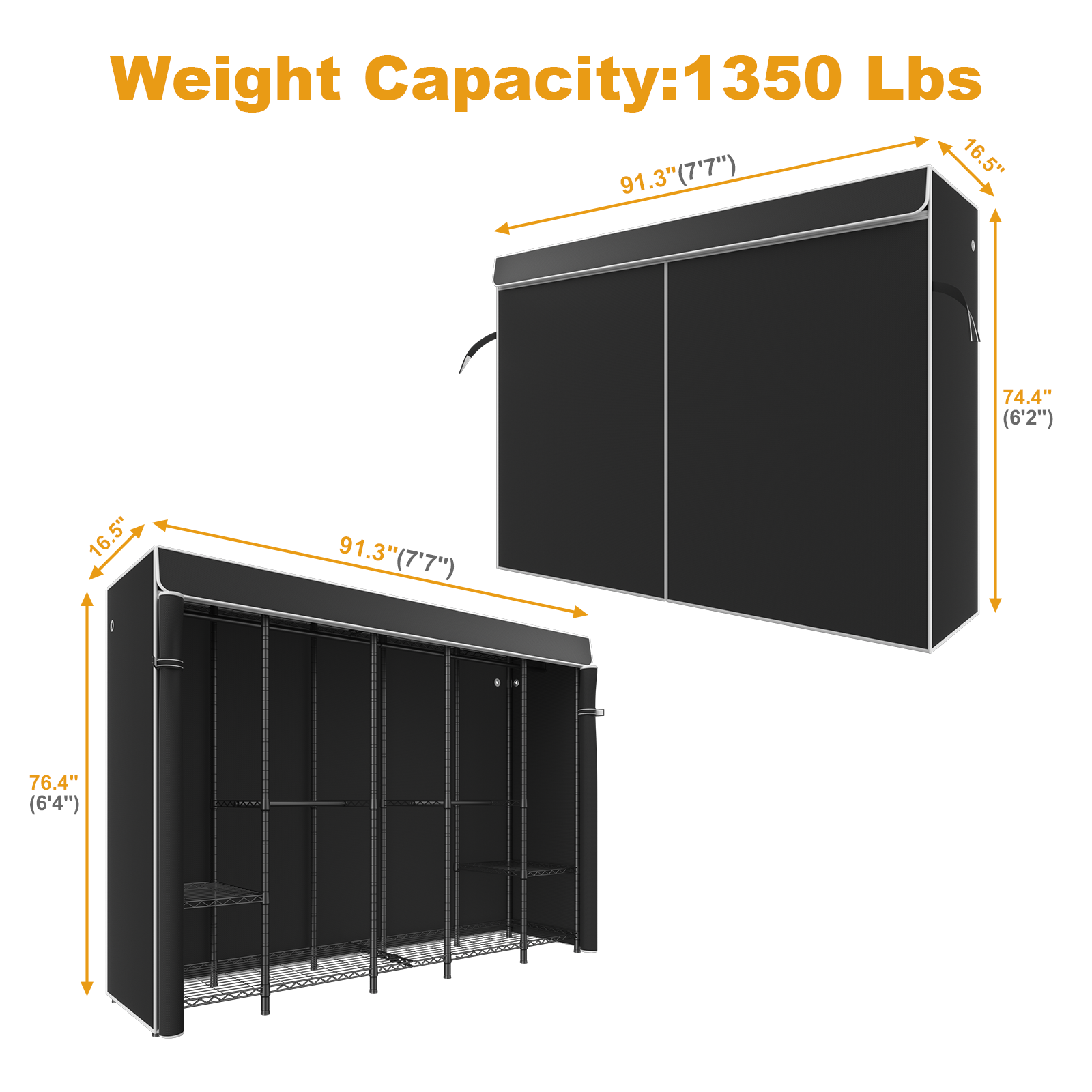 H50C Extra Large Clothes Rack with Cover,89.8" Wide, 1400LBS Load & Long Garment Storage