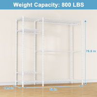 F7 Double Column Garment Rack (Black), 58"W x 14.6"D x 76.6"H, 800LBS Load & 6-Tier Shelves