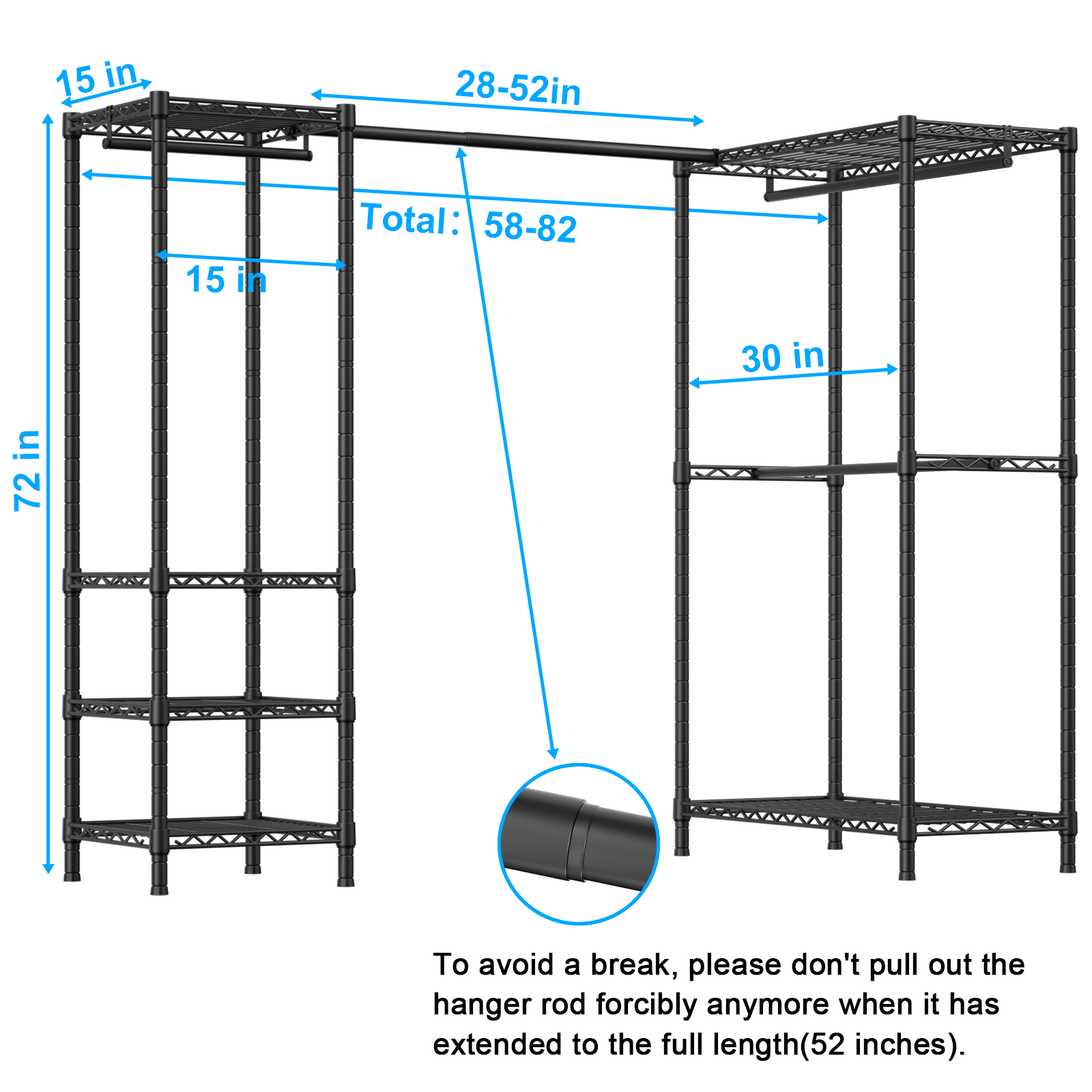E10L L-Shaped Clothes Rack for Corner（With Expandable Hanger Rod）Heavy Duty Freestanding Clothing Racks for Hanging Clothes，Portable Garment Rack