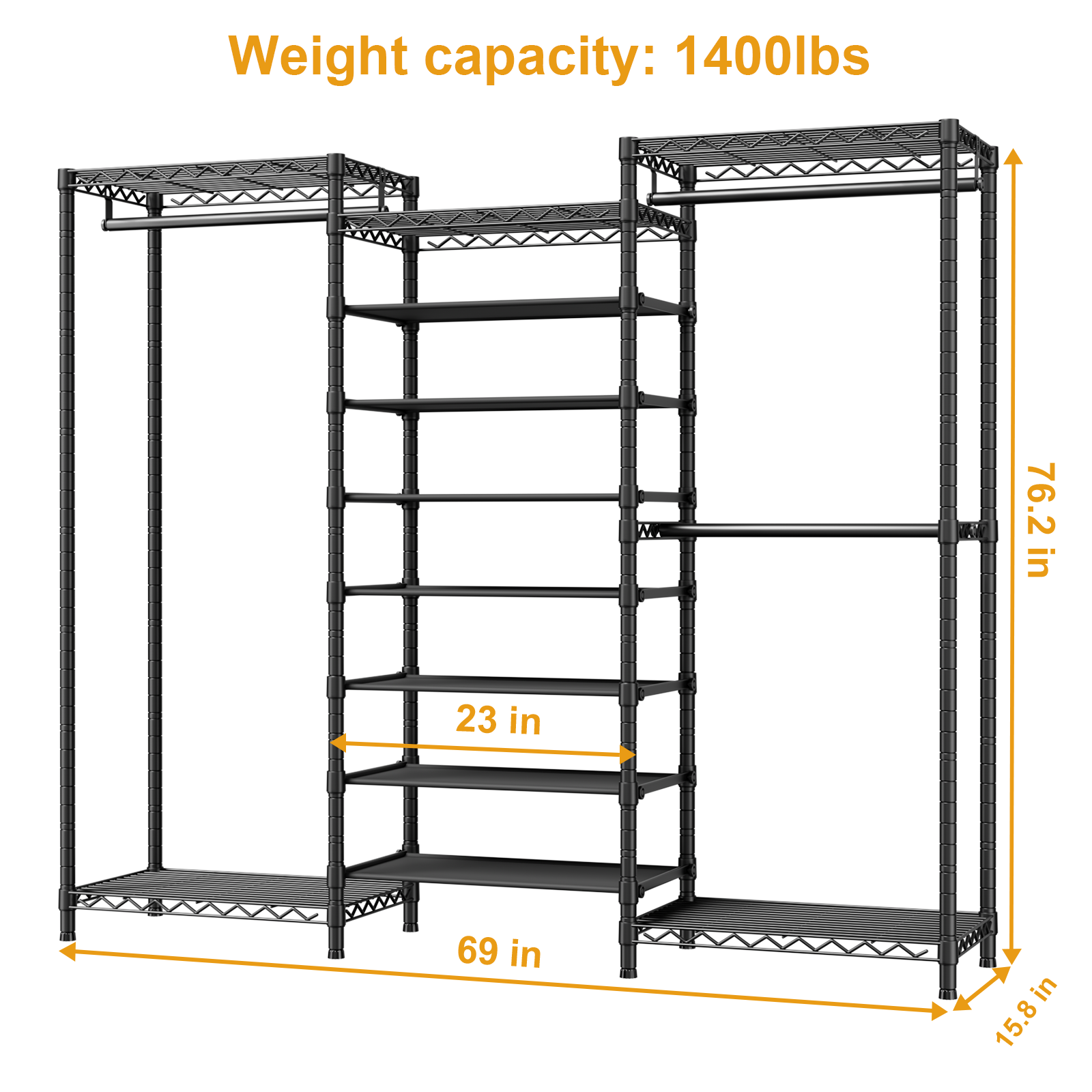 E16 Heavy Duty Clothing Rack（with 7-Tier Adjustable Shoe Rack） Freestanding Clothes Rack for Hanging Clothes