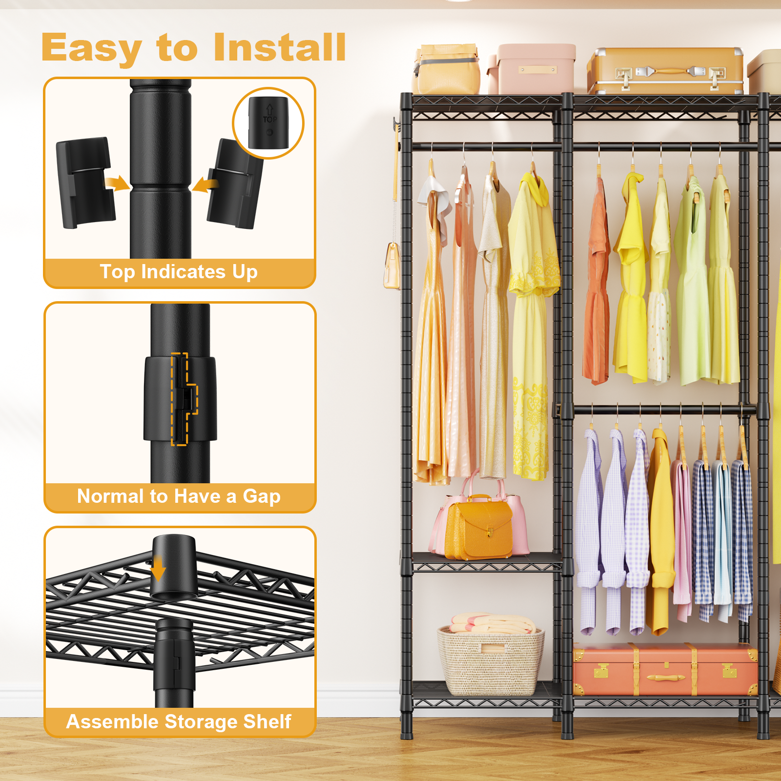 H50 5-Column Garment Rack (Black), 89.8" Wide, 1400LBS Load & Long Garment Storage