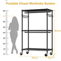 P1 Single Column Rolling Garment Rack (Grey), 35.4"W, 450LBS Load & Rust-Proof Coating