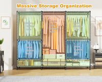 E14C Heavy Duty Closet Organizer System, Adjustable Garment Rack 70.1" W × 16.6" D × 76.4" H Hold 960 lbs, Black Rack with Black Dustproof Cover