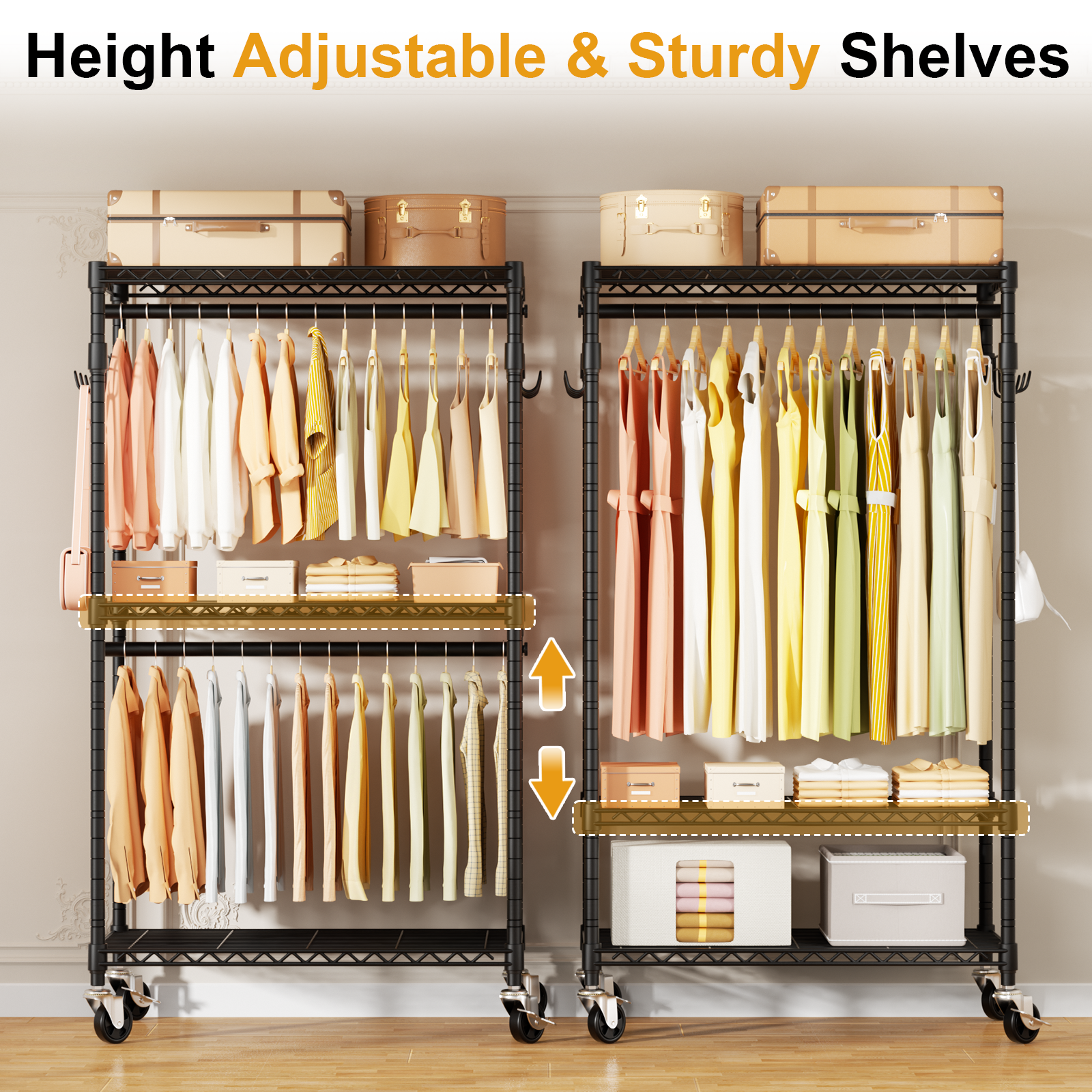 P1 Single Column Rolling Garment Rack (Grey), 35.4"W, 450LBS Load & Rust-Proof Coating