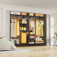 F4 Double Column Garment Rack (Black), 500LBS Load, 4-Tier Shelves & 1 Hanger Rod with Side Hooks