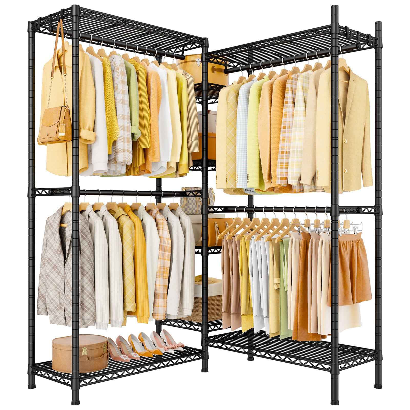 Ulif E4L Corner Clothes Rack, L Shaped Garment Rack, Heavy-Duty Freestanding Closet System with Shelves and Hangers, Max Load 962lbs, 42.7" W x 42.7" D x 79.3" H, Gold