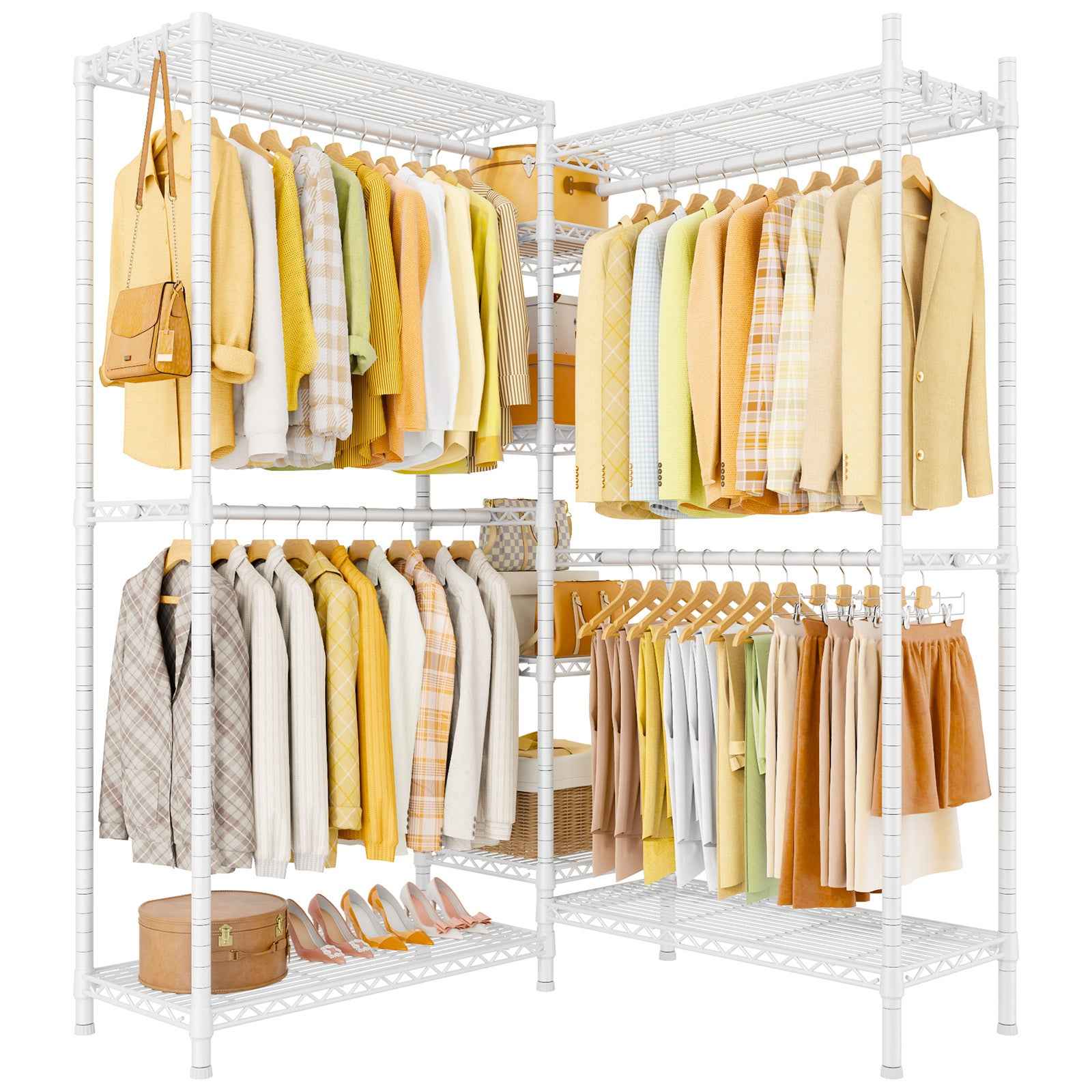 Ulif E4L Corner Clothes Rack, L Shaped Garment Rack, Heavy-Duty Freestanding Closet System with Shelves and Hangers, Max Load 962lbs, 42.7" W x 42.7" D x 79.3" H, Gold