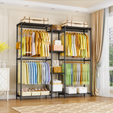 E4 71.6"W L-Shaped Triple Column Garment Rack (Black), 962LBS Load & 8-Tier Adjustable Shelves
