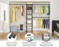 M1 Wall-Mounted Garment Rack (Black), 5.4-8.7ft Width, 700LBS Load & 3 Extendable Hanger Rods