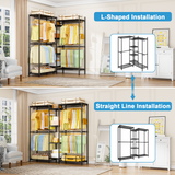 E4 71.6"W L-Shaped Triple Column Garment Rack (Black), 962LBS Load & 8-Tier Adjustable Shelves