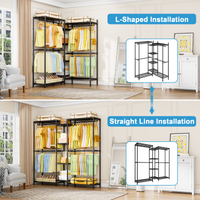 E4 71.6"W L-Shaped Triple Column Garment Rack (Black), 962LBS Load & 8-Tier Adjustable Shelves