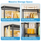 E4 71.6"W L-Shaped Triple Column Garment Rack (Black), 962LBS Load & 8-Tier Adjustable Shelves