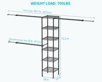 M1 Wall-Mounted Garment Rack (Black), 5.4-8.7ft Width, 700LBS Load & 3 Extendable Hanger Rods