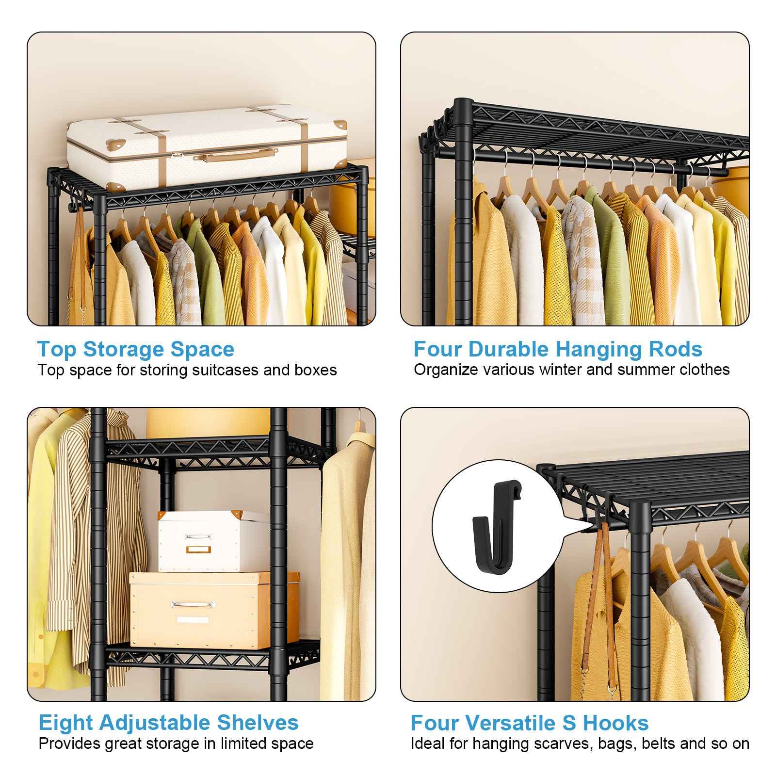 Ulif E4L Corner Clothes Rack, L Shaped Garment Rack, Heavy-Duty Freestanding Closet System with Shelves and Hangers, Max Load 962lbs, 42.7" W x 42.7" D x 79.3" H, Gold