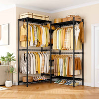 Ulif E4L Corner Clothes Rack, L Shaped Garment Rack, Heavy-Duty Freestanding Closet System with Shelves and Hangers, Max Load 962lbs, 42.7" W x 42.7" D x 79.3" H, Gold