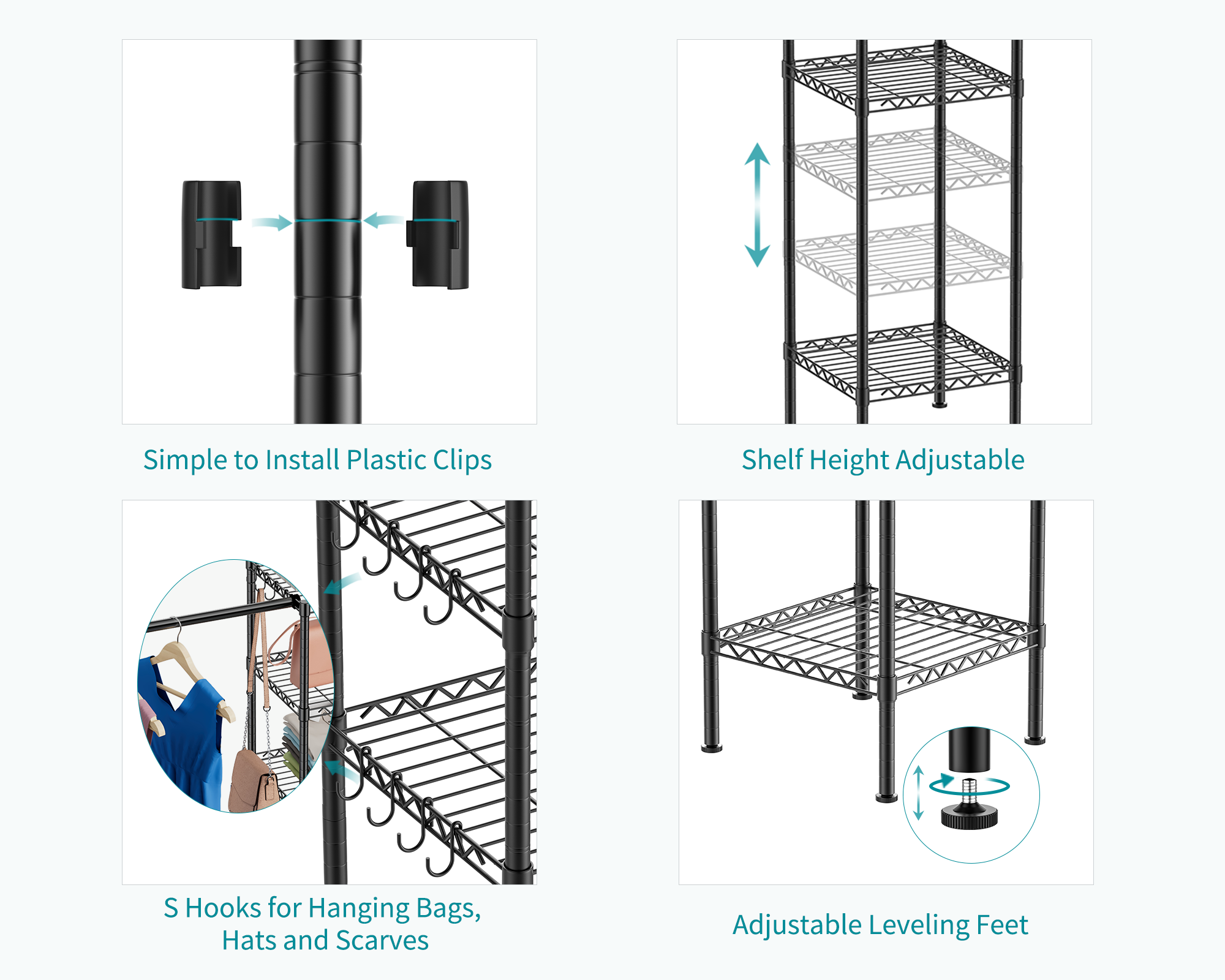 M1 Wall-Mounted Garment Rack (Black), 5.4-8.7ft Width, 700LBS Load & 3 Extendable Hanger Rods